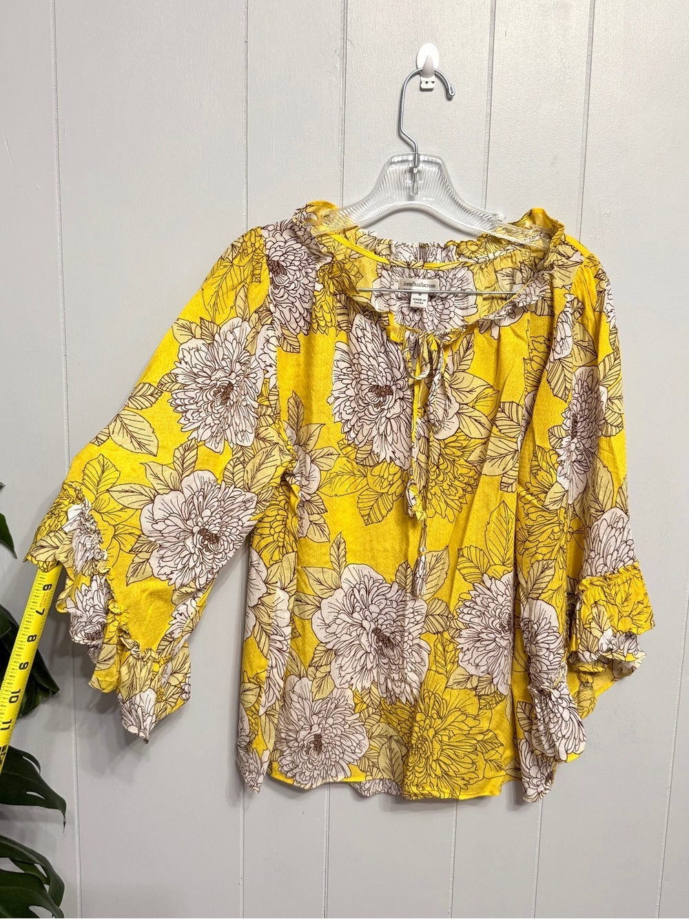 #19) JohnPaulRichard Yellow Floral Ruffle Tie-Neck Blouse